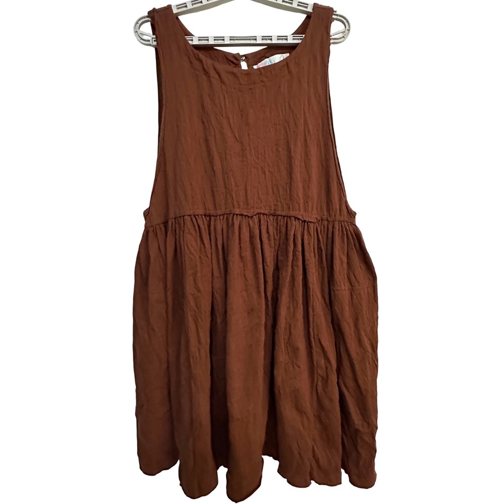 Free People Beach Relaxed Babydoll Mini Dress L Rust Brown Pockets Cottagecore
